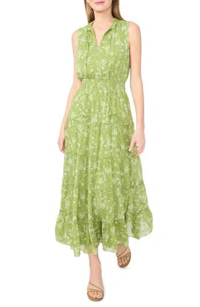 1.state Sleeveless Tie Neck Tiered Maxi Dress In Green