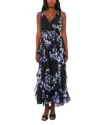 1.state Sleeveless V Neck Ruffle Maxi Dress In Blue