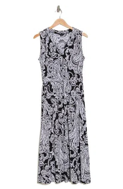 1.state Sleeveless V-neck Tie Waist Maxi Dress In Black/white