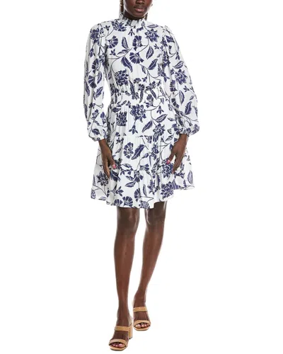 1.state 1. State Smocked Neck Long Sleeve Mini Dress In Multi
