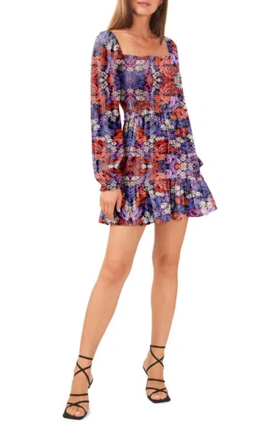 1.state Smocked Square Neck Long Sleeve Dress In Multi