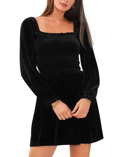 1.state Smocked Velvet Dress In Rich Black