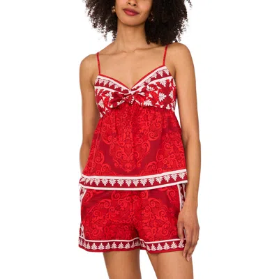 1.state Split Neck Sleeveless Blouse In Red