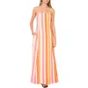 1.state Stripe Strapless Linen Blend Maxi Dress In Peach Cream