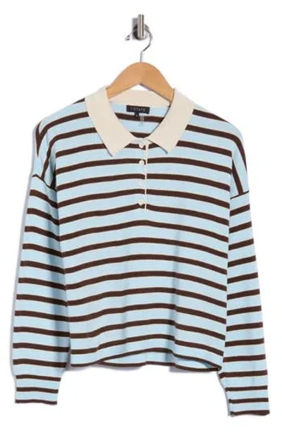 1.state Striped Long Sleeve Polo In Blue Sky/beaver Brown/oat 289