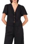 1.state Short Sleeve Tie Front Top In Rich Black