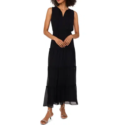 1.state Tie Neck Sleeveless Tiered Maxi Dress In Black