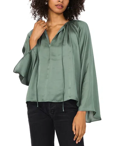 1.state Tie Neck Wide Sleeve Satin Top In Dark Forest