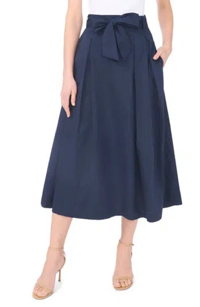 1.state Tie Waist Pleated Cotton Midi Skirt In Purple