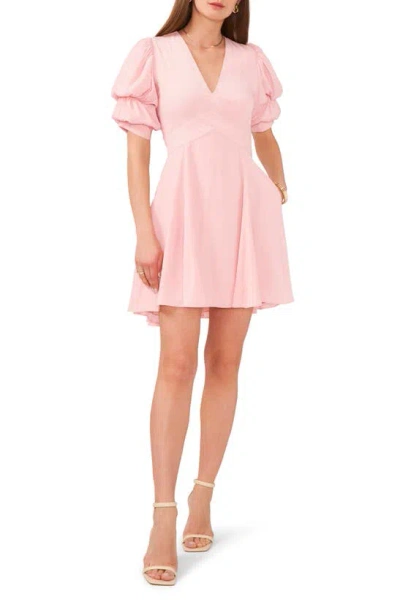 1.state Women's V-neck Tiered Bubble Puff Sleeve Mini Dress In Rose Linen