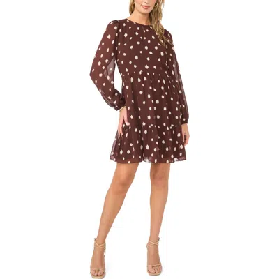 1.state Tiered Long Sleeve Dress In Brown