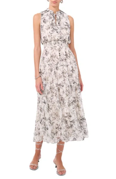 1.state Tiered Tie Neck Sleeveless Maxi Dress In White/rich Black