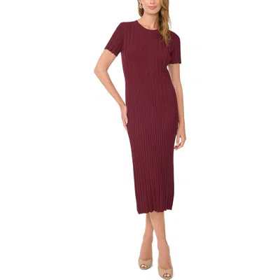 1.state Transfer Rib Short Sleeve Midi Dress In Red