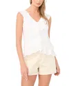 1.state V Neck Ruffle Front Top In White