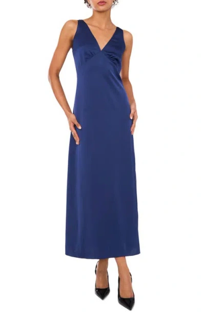 1.state V-neck Sleeveless Satin Dress In Indigo Night