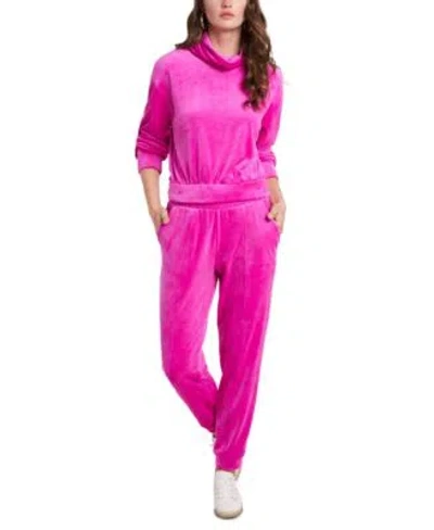 1.state Velour Turtleneck Top Pull On Pants In Pink