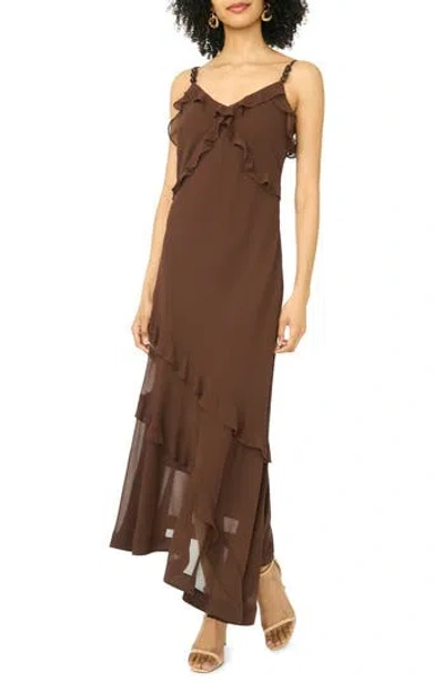 1.state V-neck Asymmetrical Maxi Dress In Brown