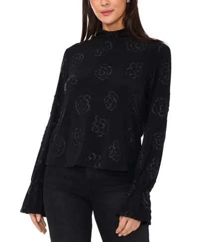 1.state Women's Beaded Draped Mock Neck Blouse In Rich Black