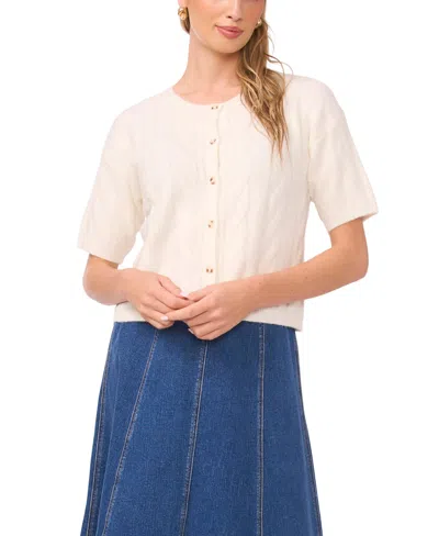 1.state Women's Cable Knit Crewneck Cardigan Sweater In White