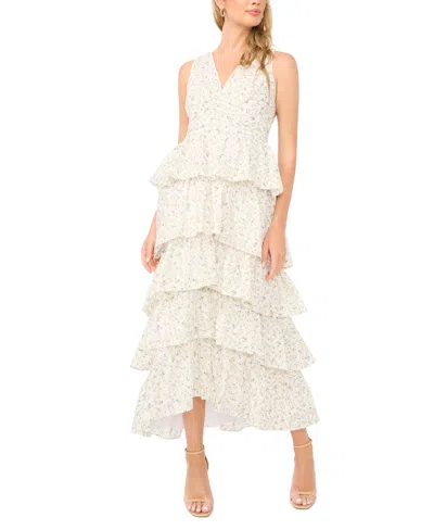 1.state Women's Cascading V-neck Ruffle Maxi Dress In White