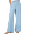 1.state Womens Chambray Johnny Collar Top Chambray Drawstring Wide Leg Pants In Angel Blue