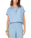 1.state Short Sleeve Collared Chambray Shirt In Angel Blue
