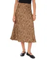 1.state Ditsy Darling Womens Animal Print Satin Midi Skirt In Sand