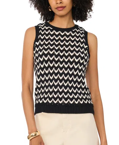 1.state Women's Chevron Crewneck Sweater Tank Top In Black