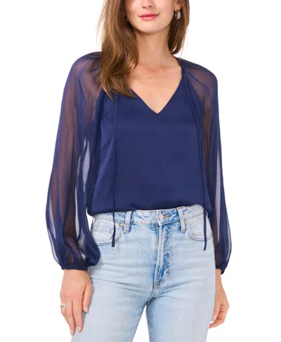 1.state Women's Chiffon-sleeve V-neck Blouse In Blue