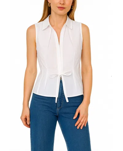 1.state Women's Collared Tie-front Tank Top In White