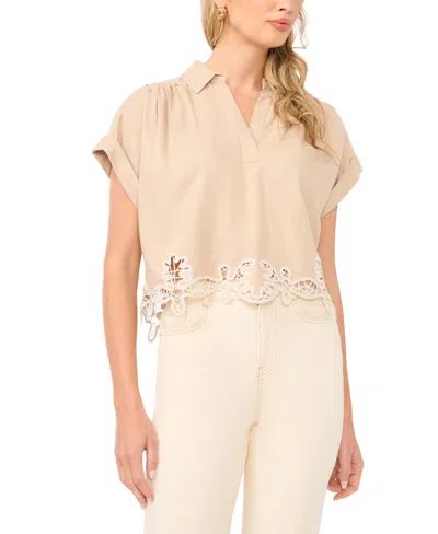 1.state Women's Collared V-neck Short-sleeve Blouse In Gray