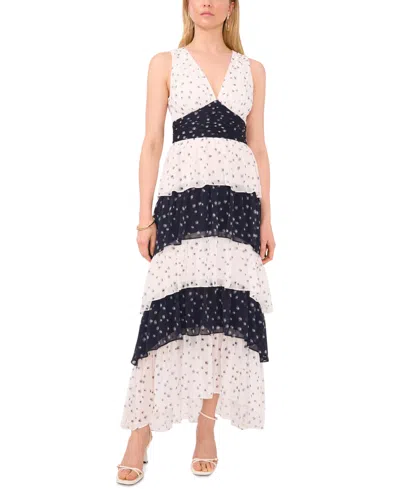 1.state Women's Colorblocked Tiered Maxi Dress In New Ivory,dark Indigo