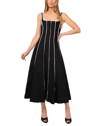 1.state Women's Contrast-trim Square-neck Midi Dress In Rich Black
