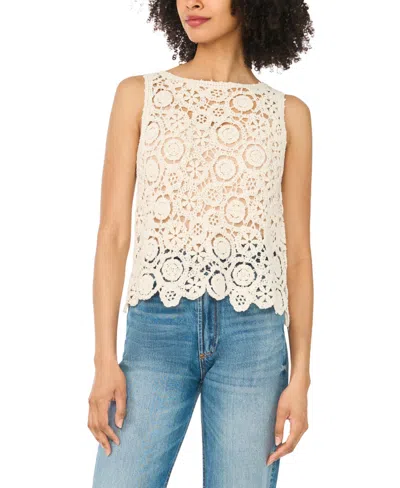 1.state Women's Crewneck Sleeveless Crochet Shell Tank Top In White