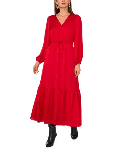 1.state Women's Drawstring-waist Button-front Maxi Dress In Deep Rouge
