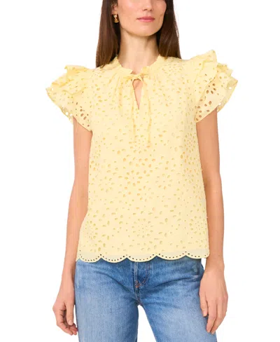 1.state Women's Eyelet Flutter-sleeve Top In Lemon Meringue