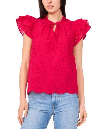 1.state Women's Eyelet Flutter-sleeve Top In Magenta