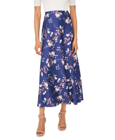 1.state Women's Floral High-waisted A-line Bias Cut Maxi Skirt In Blue