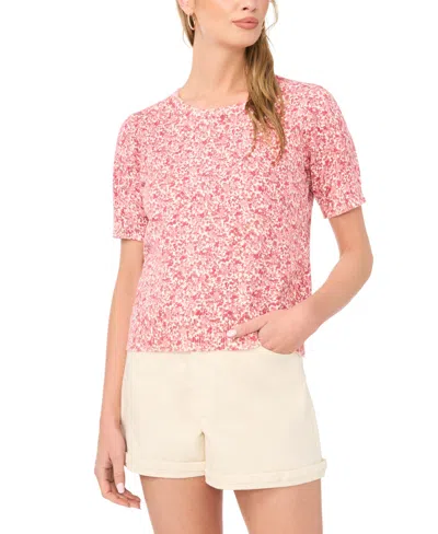 1.state Women's Floral Print Short-sleeve Crewneck Sweater In Pink