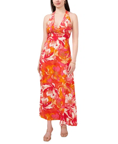 1.state Women's Floral Print Sleeveless Halter Maxi Dress In Coral