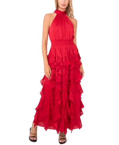 1.state Women's Flounce Cascading Halter Maxi Dress In Red