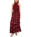 1.state Women's Flounce Cascading Halter Neck Maxi Dress In Red