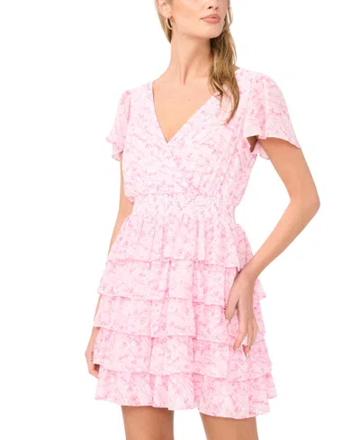 1.state V Neck Flutter Sleeve Dress In Pink