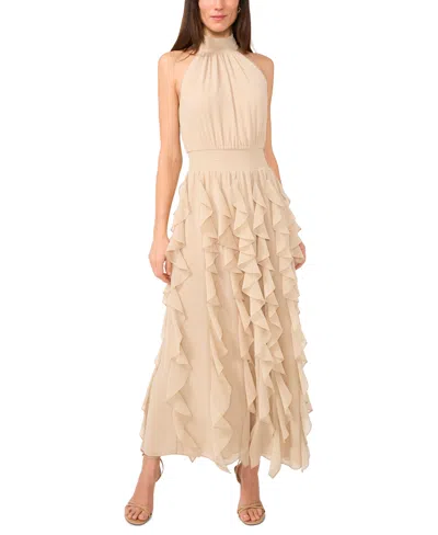 1.state Women's Halter Ruffle Maxi Dress In Neutral