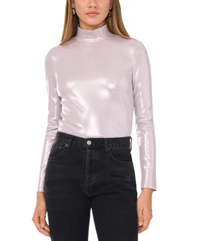 1.state Women's High-neck Long-sleeve Metallic Top In Platinum