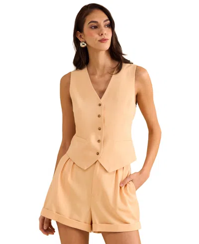 1.state Women's High Rise Roll-cuff Pleated Shorts In Peach Cream
