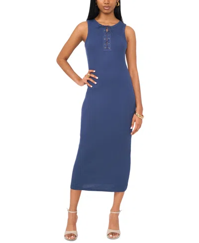 1.state Women's Lace-up Cotton Bodycon Midi Dress In Tidal Navy