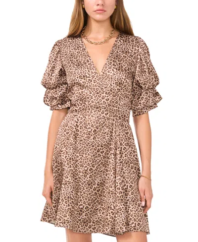 1.state Women's Leopard-print Bubble-sleeve Dress In Sand
