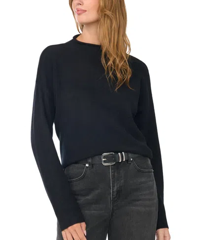 1.state Women's Long Sleeve Mock Neck Rolled Hem Sweater In Rich Black