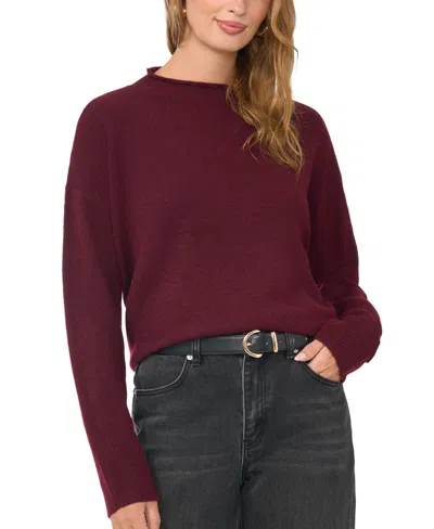 1.state Women's Long Sleeve Mock Neck Rolled Hem Sweater In Burgundy